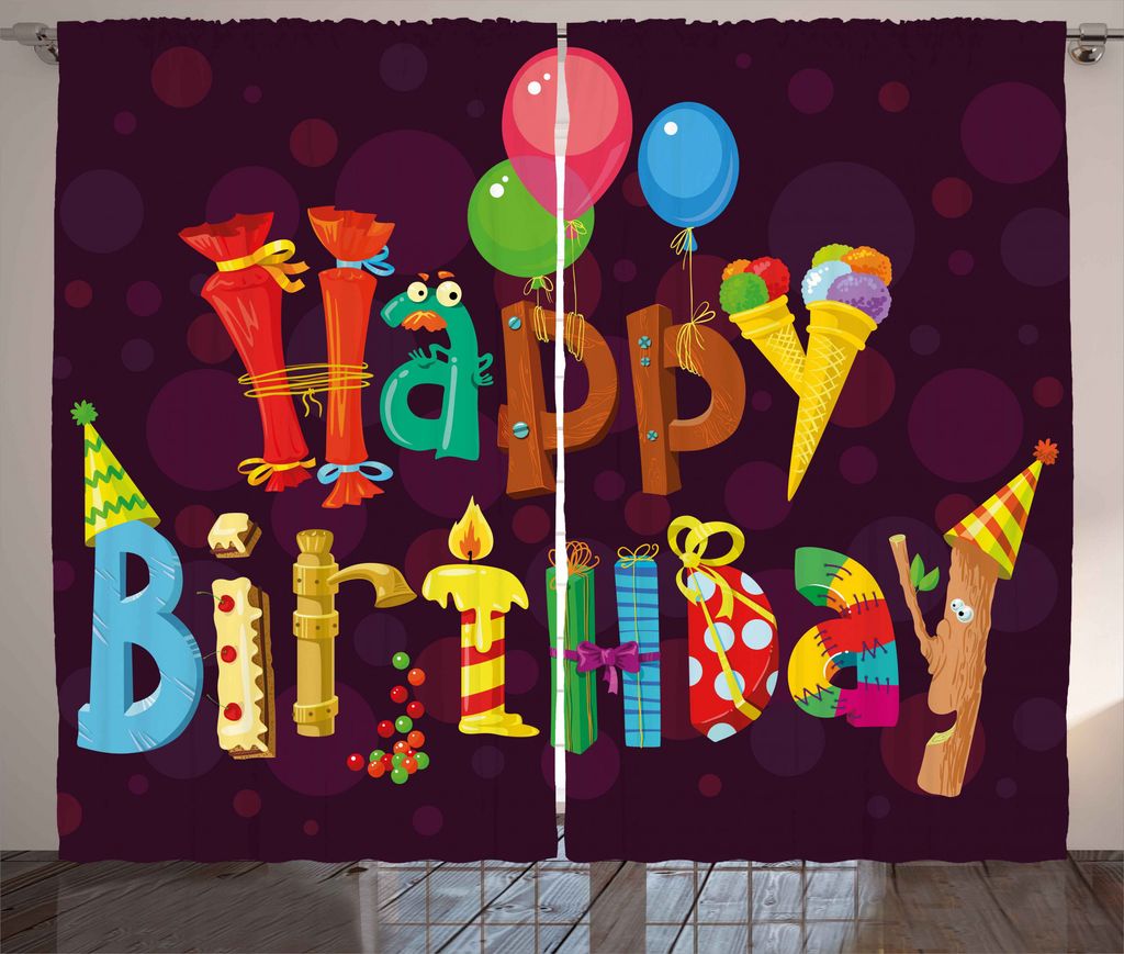 ABAKUHAUS Kids Rustikaler Vorhang, Party-Objekte wie Briefe, Wohnzimmer Universalband Gardinen mit Schlaufen und Haken, 280 x 175 cm, Mehrfarbig