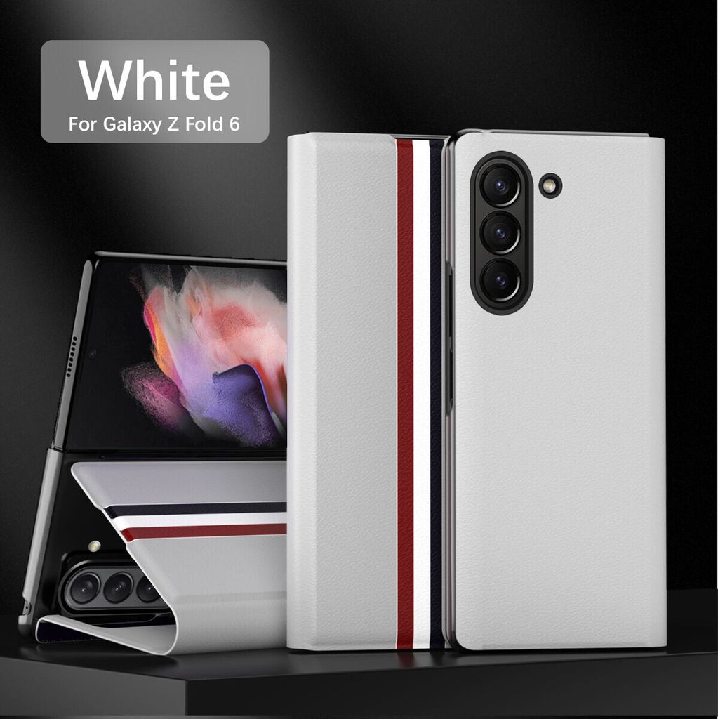 Handyhülle für Samsung Galaxy Z Fold 6 Leder Hülle mit Ständer und Kartenschlitz Weiß