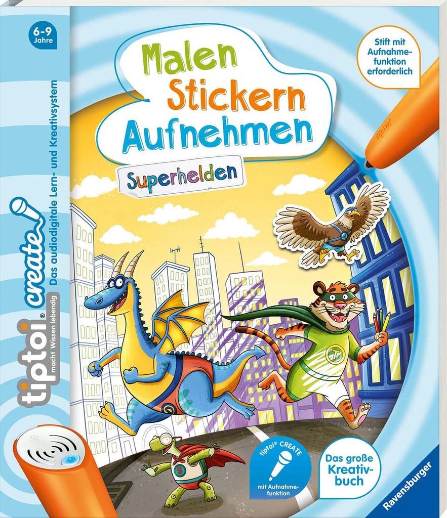 Ravensburger tiptoi Buch CREATE Malen Stickern Aufnehmen: Superhelden