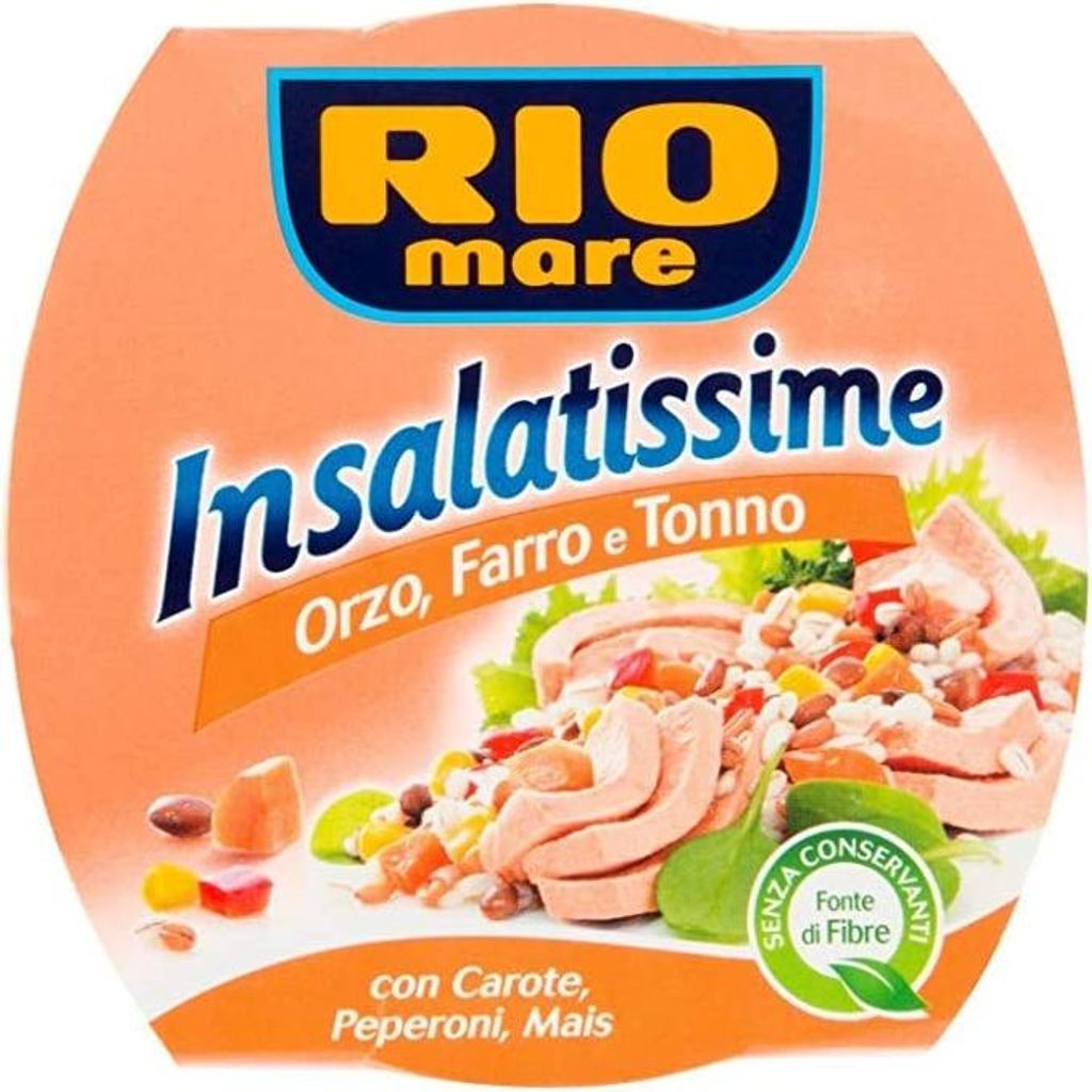 6x Rio Mare Insalatissime Orzo Farro e Tonno Gerste, Dinkel und Thunfisch 160g mit Karotten, Paprika und Mais Fertiggerichte