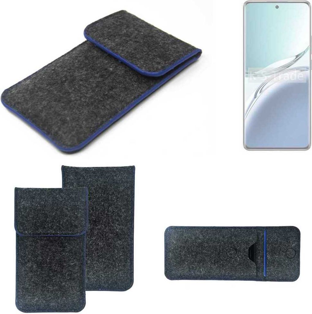 K-S-Trade Handy-Hülle Schutz-Hülle kompatibel mit Oppo F27 Pro+ Filztasche Pouch Tasche Case Sleeve Filzhülle dunkelgrau, blauer Rand