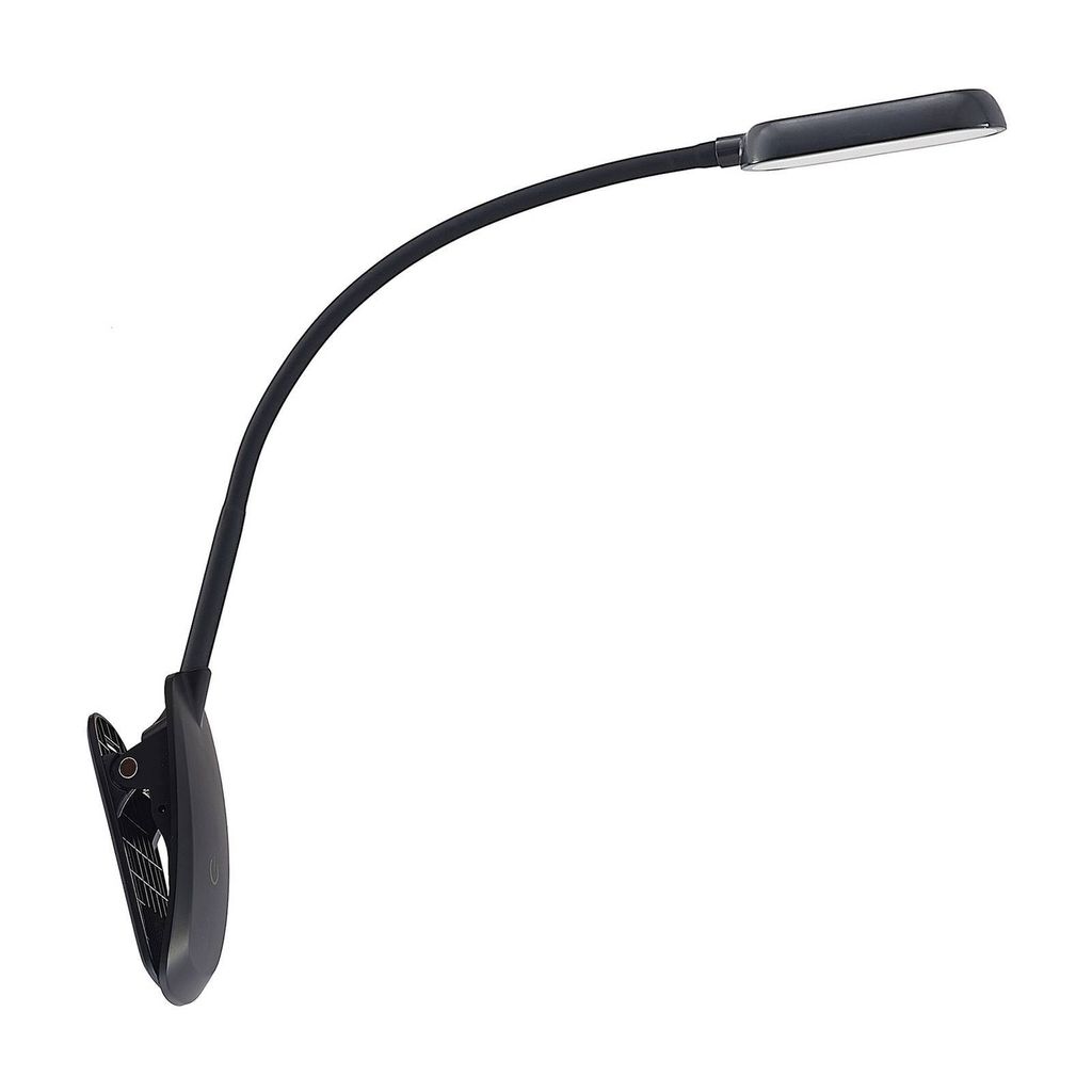 Prios LED-Klemmleuchte Najari, schwarz, Akku, USB, dimmbar