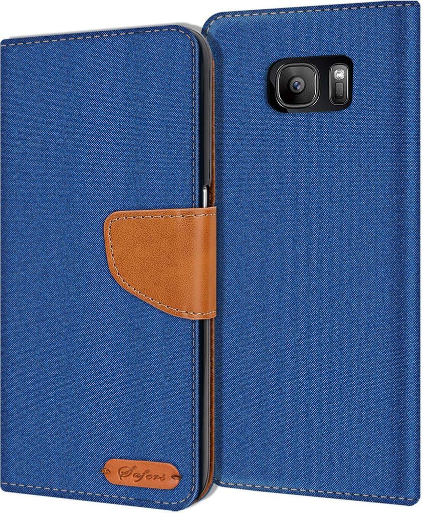 Conie Jeans Style Klapp Tasche für Samsung Galaxy S7 Edge Kartenfach Hülle Rundumschutz in Blau