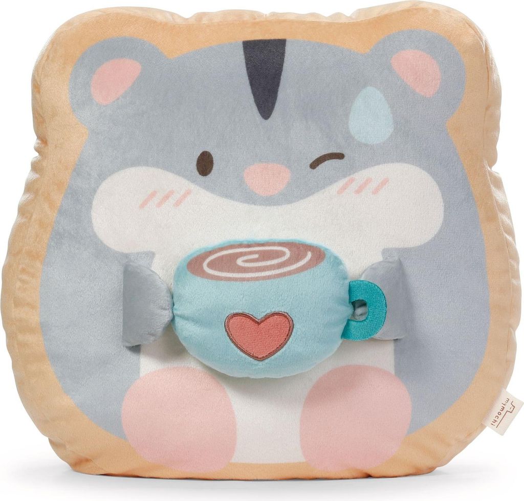 NICI mymochi Kuscheltier Hamster Shai mit Tasse 35x33x12cm - grau - Weiches mymochi Plüschtier – stylisches Stofftier zum Kuscheln oder als Acce...