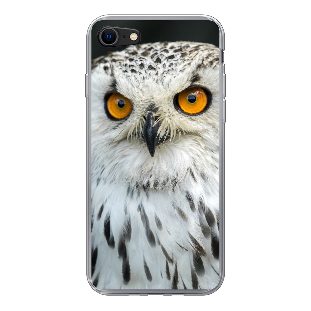 MuchoWow Handyhülle Schutzhülle Hülle für iPhone SE 2022 Eine braune Eule mit orangefarbenen Augen Silikon Softcase Handy Hülle - Schutzhülle