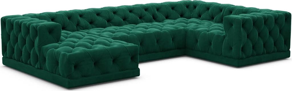 Samtstoff U-Form XL Wohnlandschaft Meliva Smaragdgrün Links