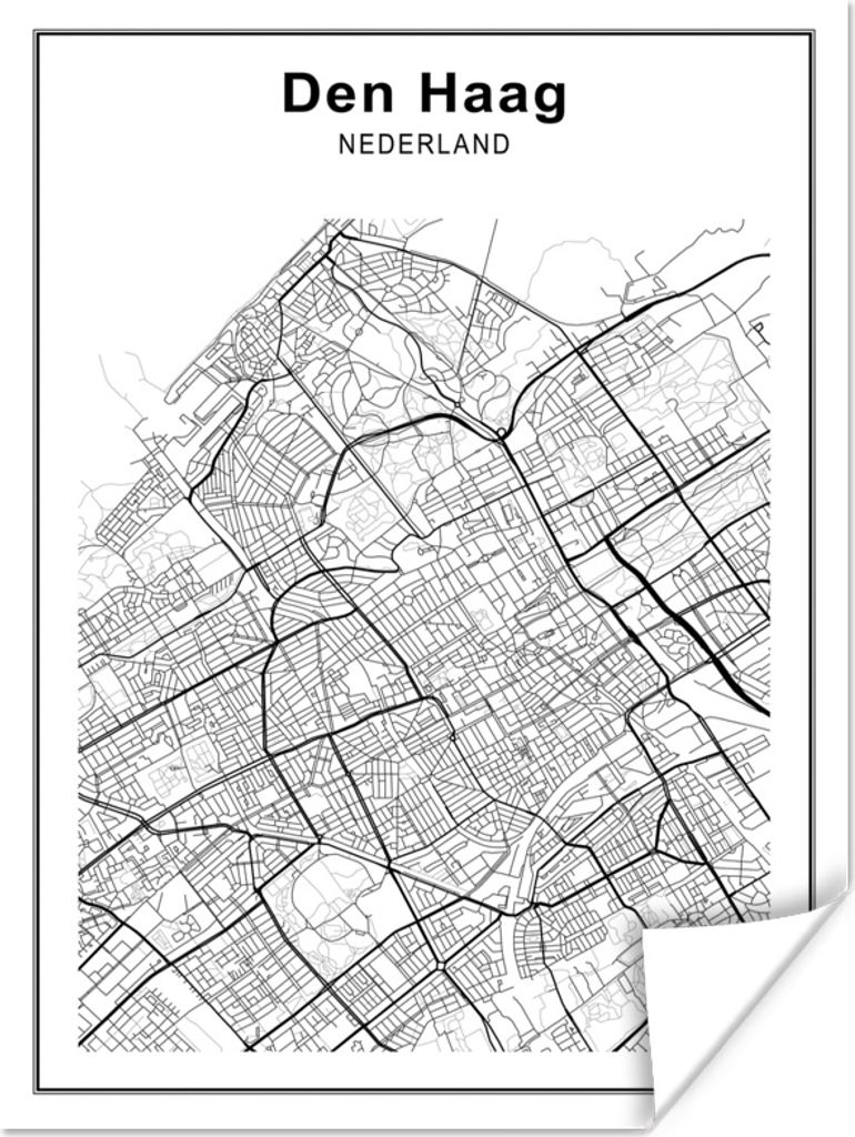 MuchoWow Poster Stadtplan - Schwarz und weiß - Den Haag 120x160 cm - Wandbilder