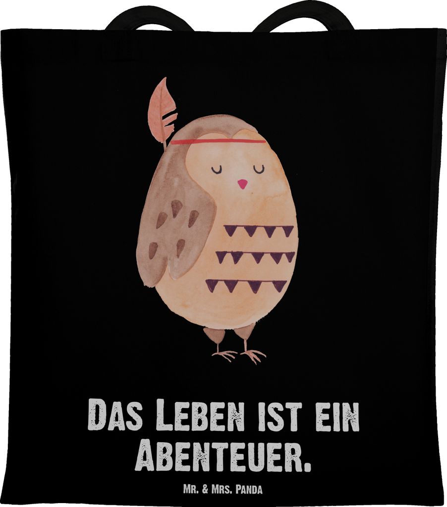 Mr. & Mrs. Panda Jutebeutel Eule Federschmuck - Schwarz - Geschenk, Waldtiere, Owl, Schultasche, Tote Bag, Dekoration, einkaufsshopper, Tasche, Abe...
