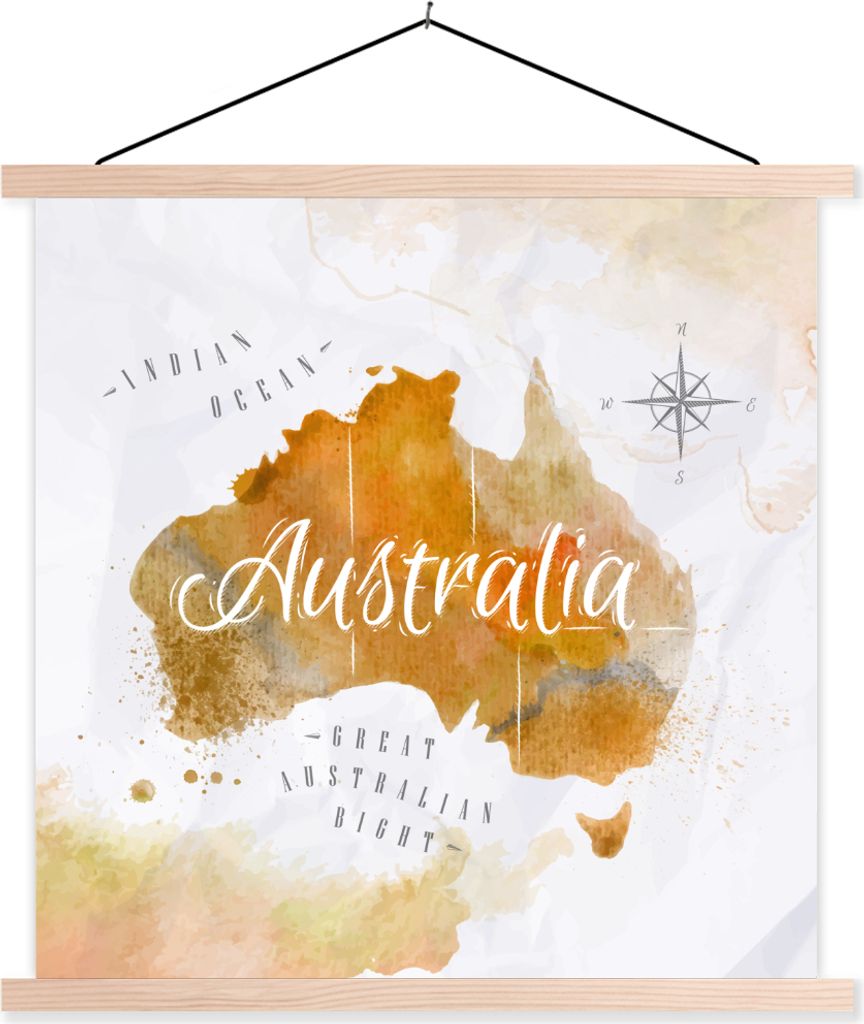 MuchoWow Textilposter Weltkarte - Zusammenfassung - Australien 40x40 cm mit holzfarbenen Rahmen - Posterleiste