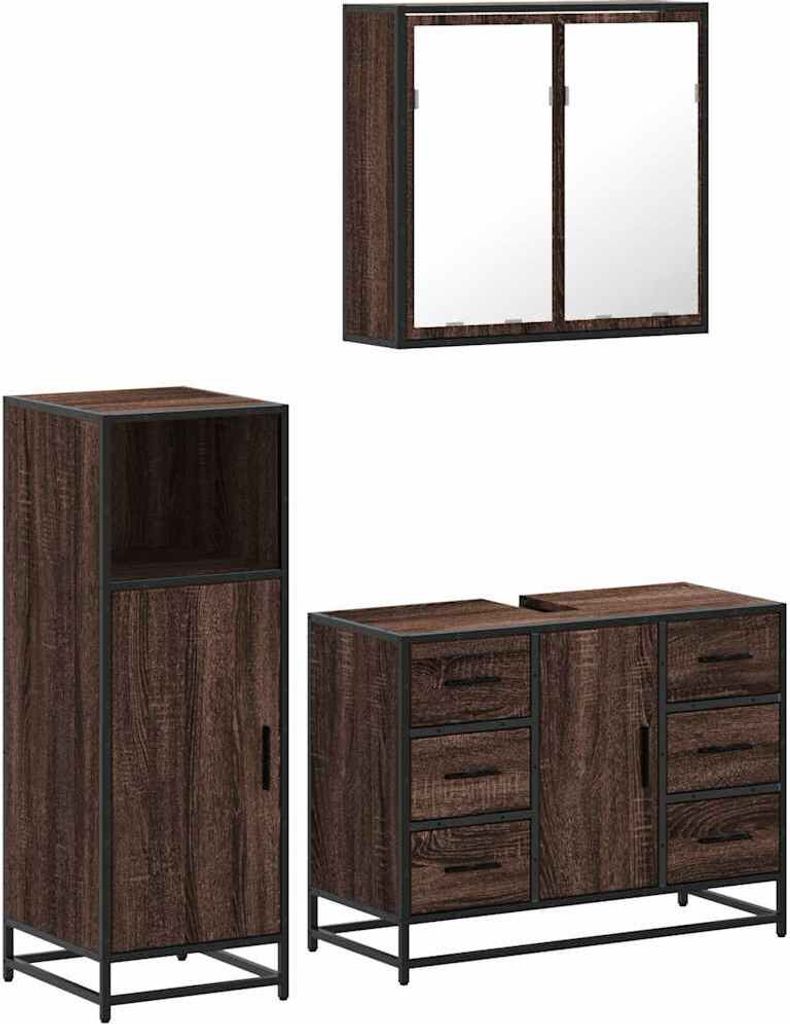 "2026 Aktion" 3-tlg. Badmöbel-Set stylische - Badezimmerschrank, Badschrank - Braun Eichen-Optik Holzwerkstoff - Badezimmerschränke NeuMöbel212524
