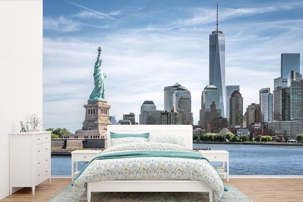 MuchoWow Fototapete für Wohnzimmer oder Schlafzimmer Wandtapete Vinyl Motivtapete New York - Freiheitsstatue - Wasser - 390x260 cm - Papiertapete