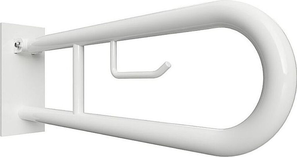 BELP Stützklappgriff in U-Form mit Toilettenpapierhalter Eisen Weiß mit Abdeckung 100x250x829 mm, 120 kg Traglast für Bad & WC >> zum Bohren