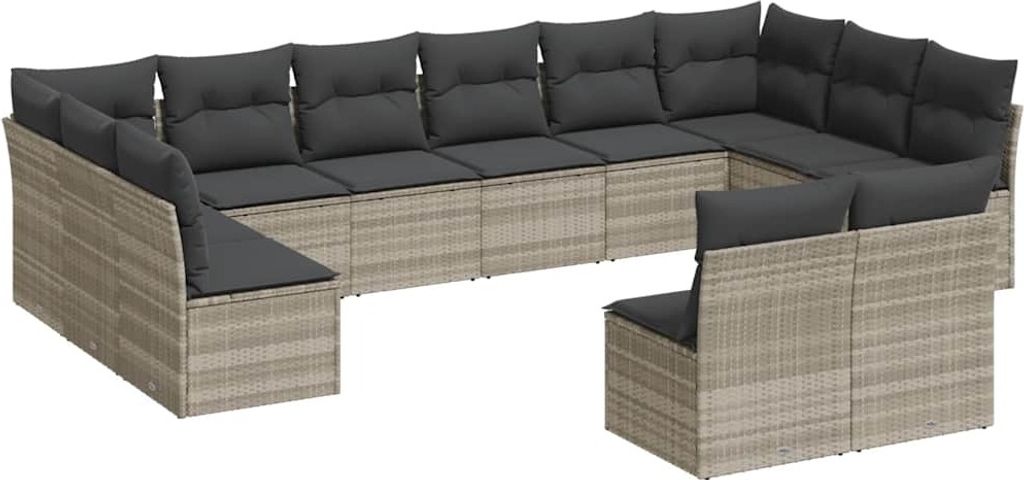 vidaXL 12-tlg. Garten-Sofagarnitur mit Kissen Hellgrau Poly Rattan