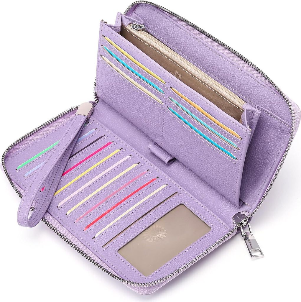 Damen Geldbörse, große Kapazität Leder Damen Geldbörsen Reißverschluss Kupplung mit RFID-Blockierung und Mehreren