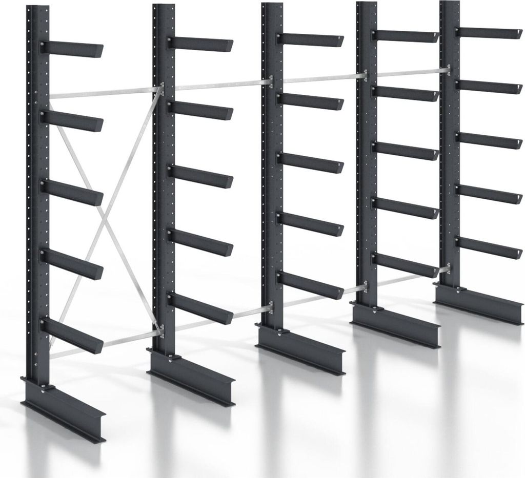 STIER Kragarmregal schraubbar einseitig 4 Felder mit 5 Ebenen 5120x3150x800mm