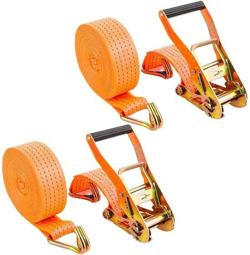Oranje 2-delige ratel- und Kabelbinder 10 m, 3000 kg, 50 mm Bruchfestigkeit, Kabelbinder mit Haken für Motorräder, Transportgerät und Lastwagen