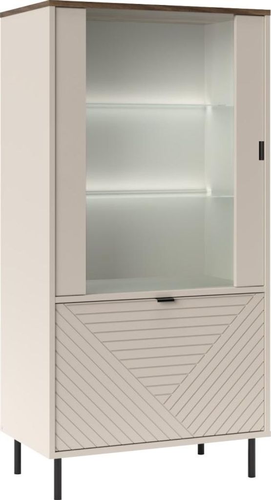 Kondela Niedrige Vitrine Eyco 1D1W - Kaschmir / Eiche Castello