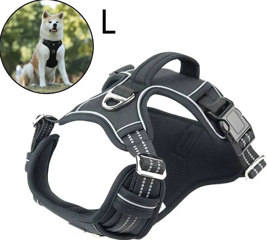 Pettorina Cane Grande Nera No-Pull L - Stile e Comfort Traspirante