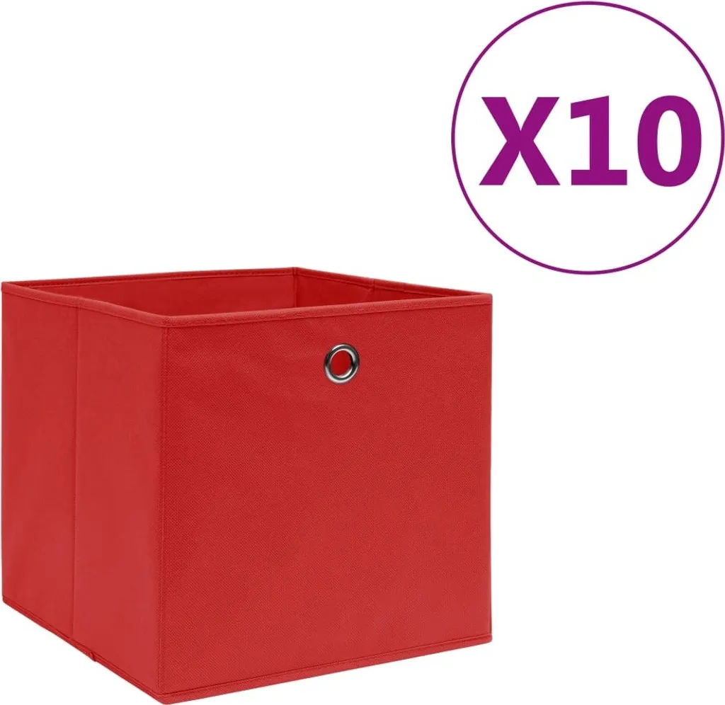 Lot 10 boîtes de rangement rouge pour étagères cubes 28x28x28 cm