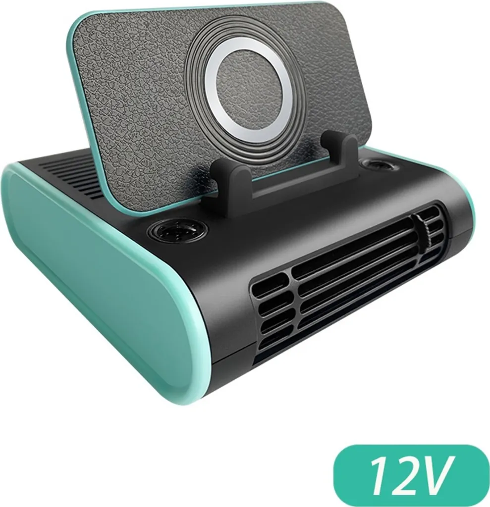Kit Comfort Auto 12V: Ventilatore Doppio, Caricatore Senza Fili e Supporto