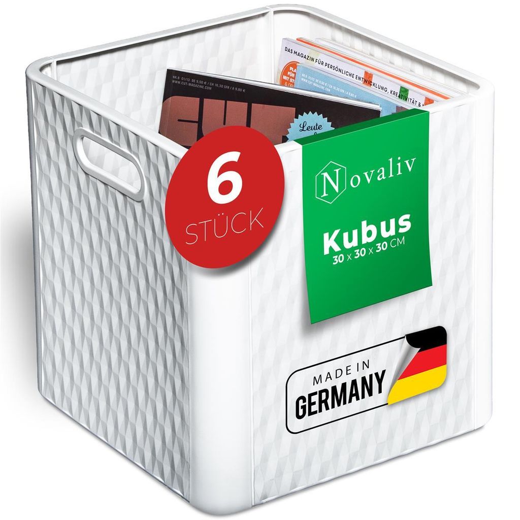 Novaliv 6x Box 30x30x30 cm Weiß Boxen für Kallax Regal Produktbild 