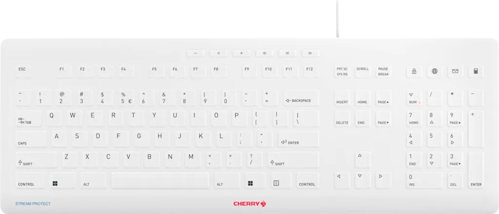 Cherry TAS Stream Protect Keyboard Filaire Layout DE Blanc avec Membrane