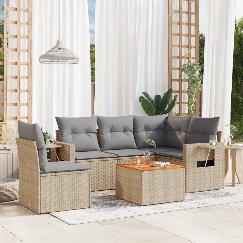 Maison Exclusive - 6-tlg. Garten-Sofagarnitur mit Kissen Beige Poly Rattan