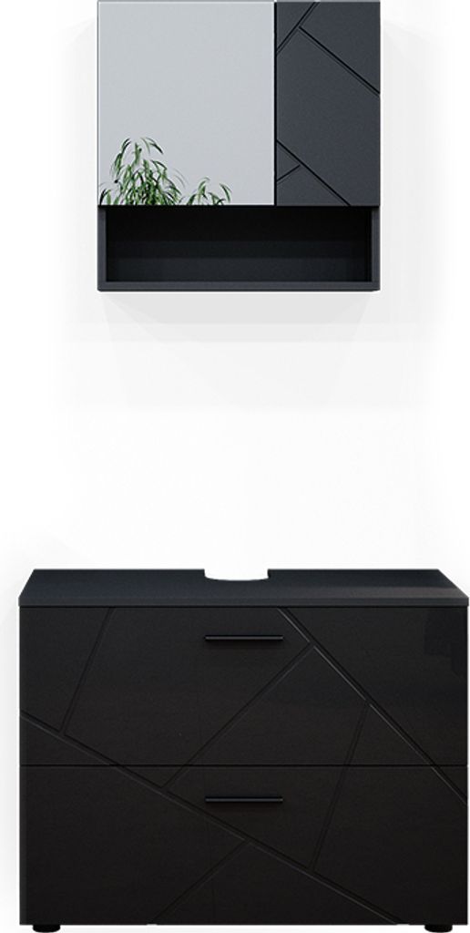 Badmöbel-Set Vicco Irma Anthrazit Hochglanz 2 Teile, Model 38072