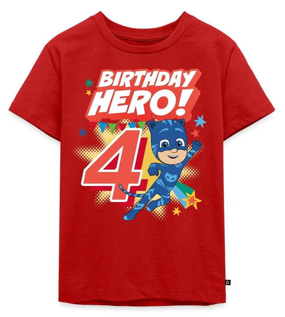 Spreadshirt PJ Masks Catboy Birthday Hero 4. Geburtstag Kinder Premium T-Shirt, 110/116 (4 Jahre), Rot
