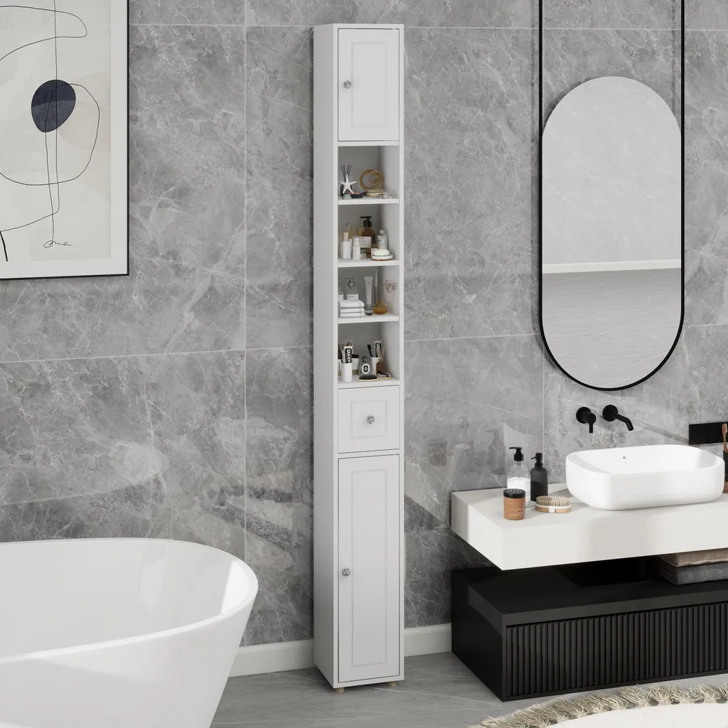 Armoire salle de bain blanche autoportante slim 71 pouces rangement haut