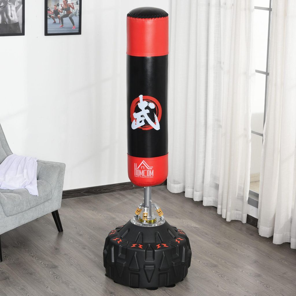 Standboxsack Erwachsene Freistehender Boxtrainingsgerät Boxpartner Boxassistent Training mit Saugfuß Schwarz+Rot, PU, EPE, HDPE, 60 x 60 x 180 cm
