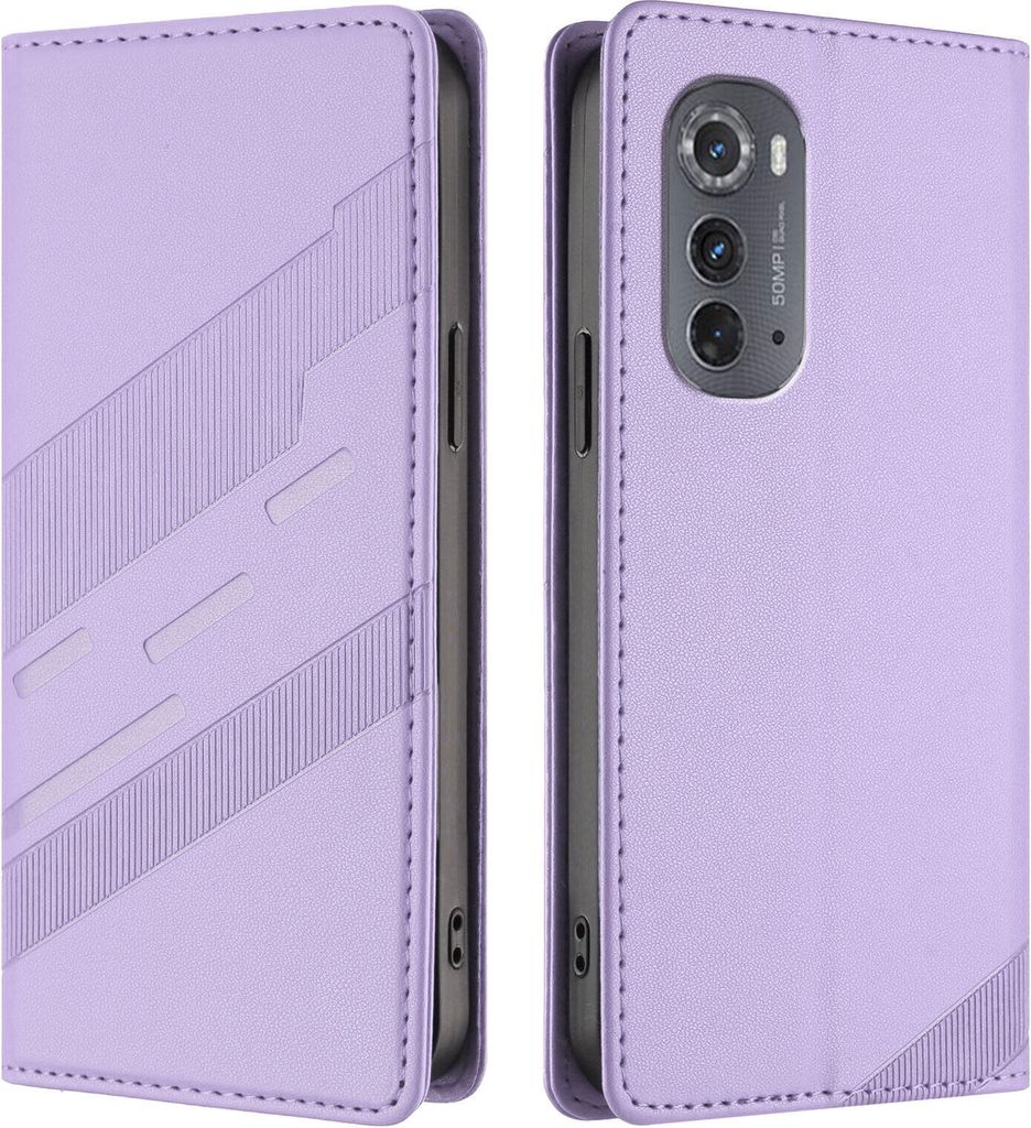 Hülle für Motorola Edge 2022, Kunstleder Brieftaschen Handyhülle mit Kartenfach und Standfunktion Violett