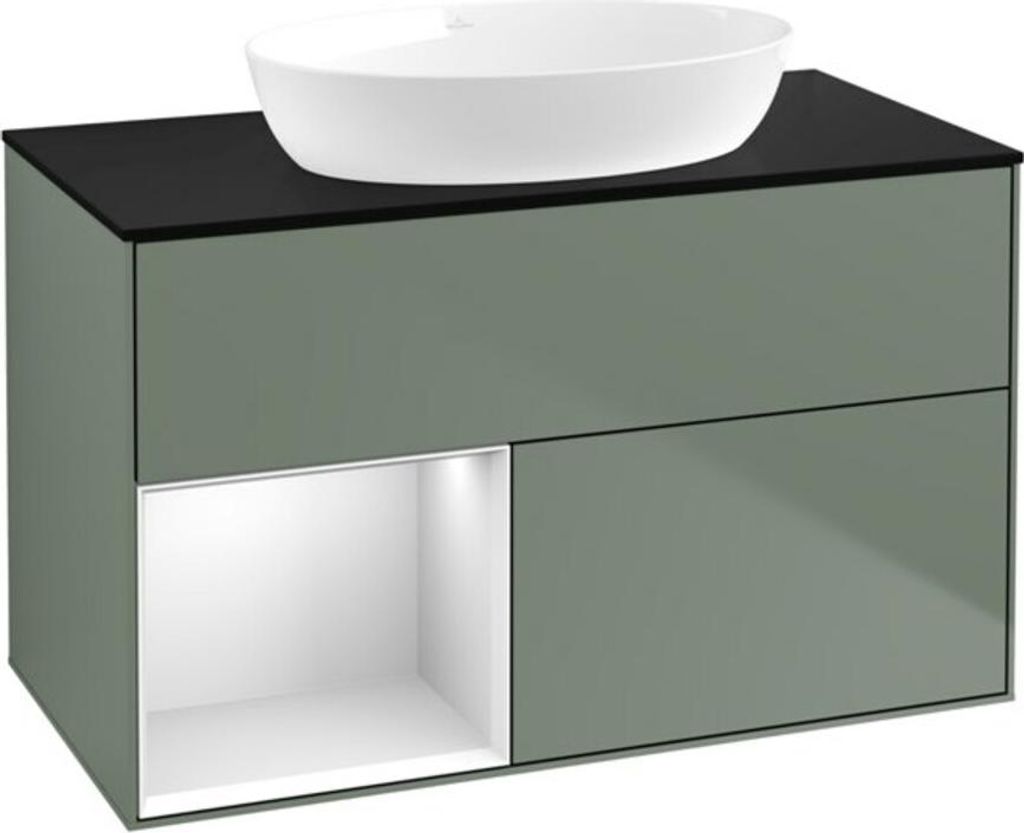V&B Waschtischunterschrank Finion 100, Pl bla m, Reg wh. m Lac, Oli. m Lac