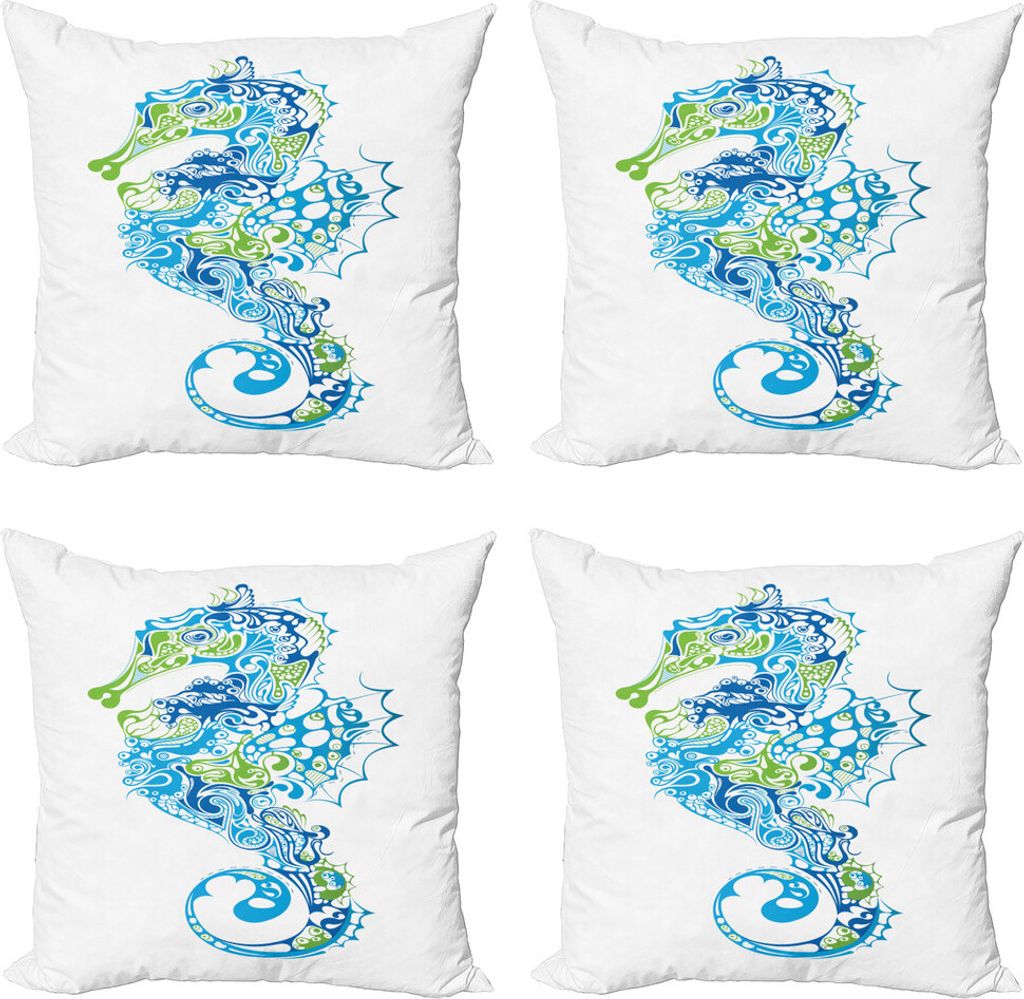 ABAKUHAUS Seahorse Kissenbezug Set (4 Stück), Kurvig und Wellig Forms, Moderner Doppelseitiger Digitaldruck, 60 cm x 60 cm, Lime Green Night Blue