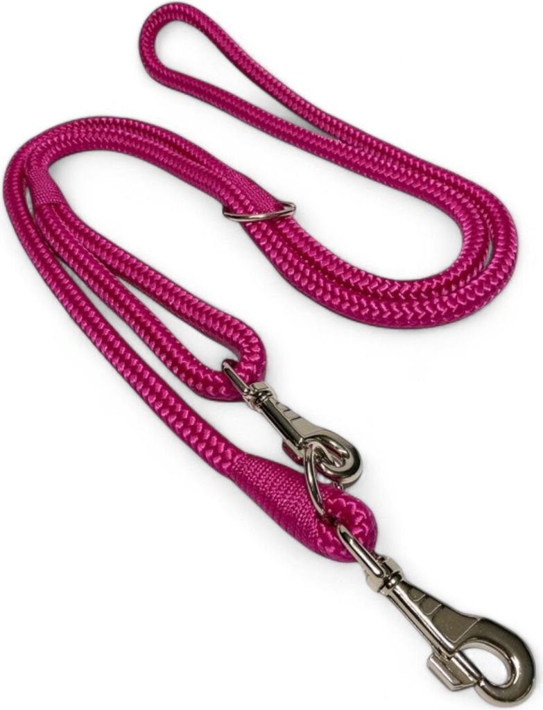 Hundeleine Umhängeleine Nylon Robust 2,50 m Doppelleine 3-fach verstellbar 10 mm fuchsia
