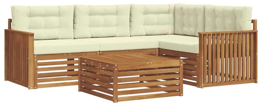 vidaXL Outdoor-Sofagarnitur mit Kissen 5 pcs Natur und Creme