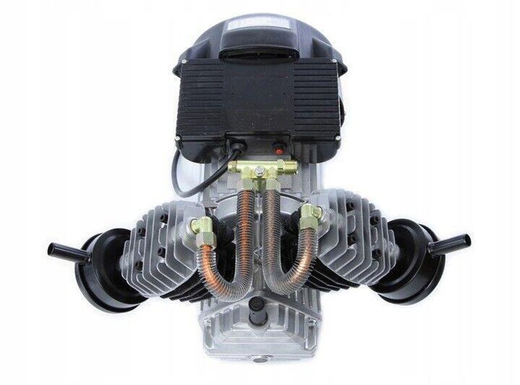 A product shot of an air compressor unit on a white background.