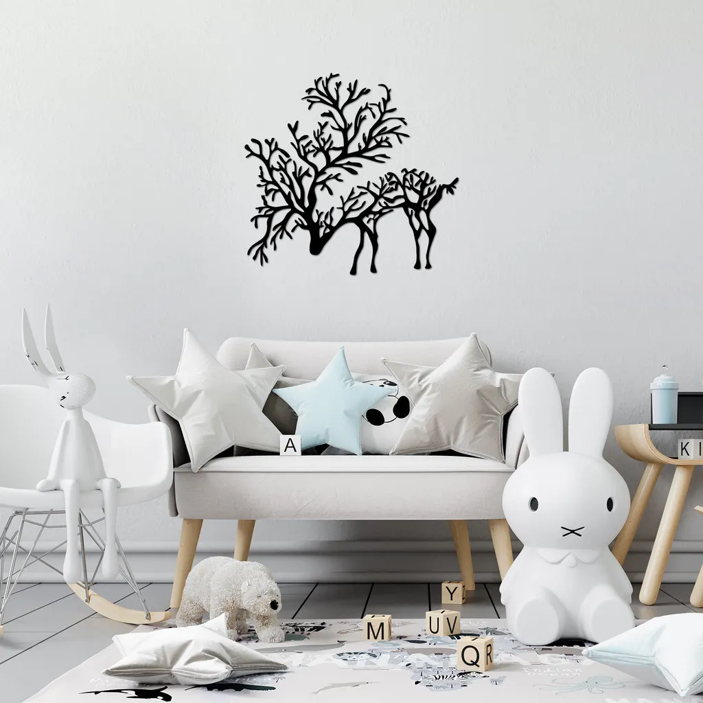 Tableau cerf en métal noir Wallity 70x66 cm décoration haute qualité