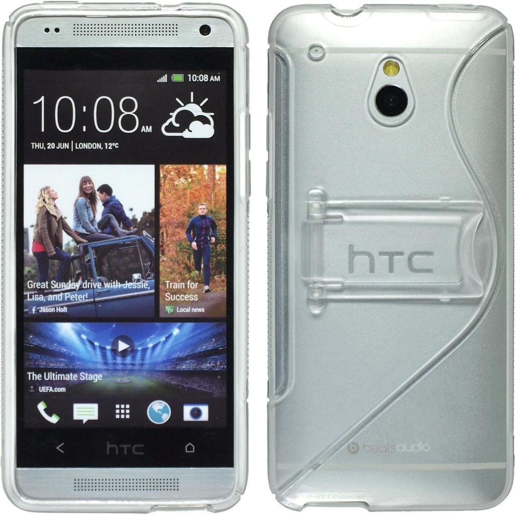 PhoneNatic Case kompatibel mit HTC One Mini - clear Silikon Hülle Aufstellbar + 2 Schutzfolien