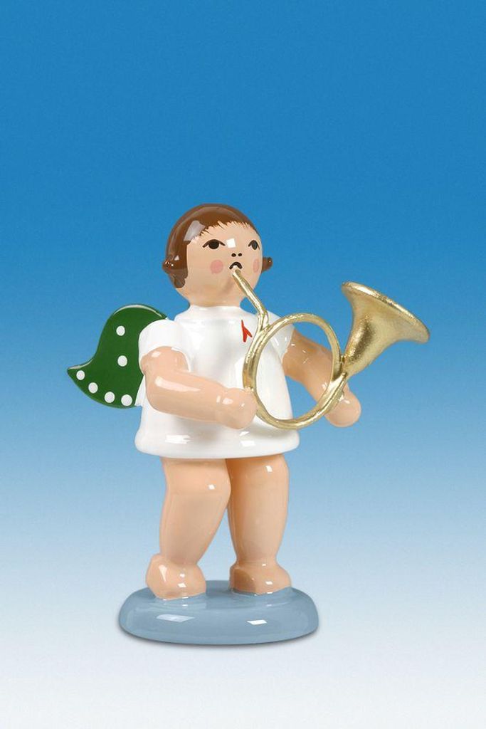 Holzfigur Engel mit russ. Horn und Krone Höhe 6cm NEU