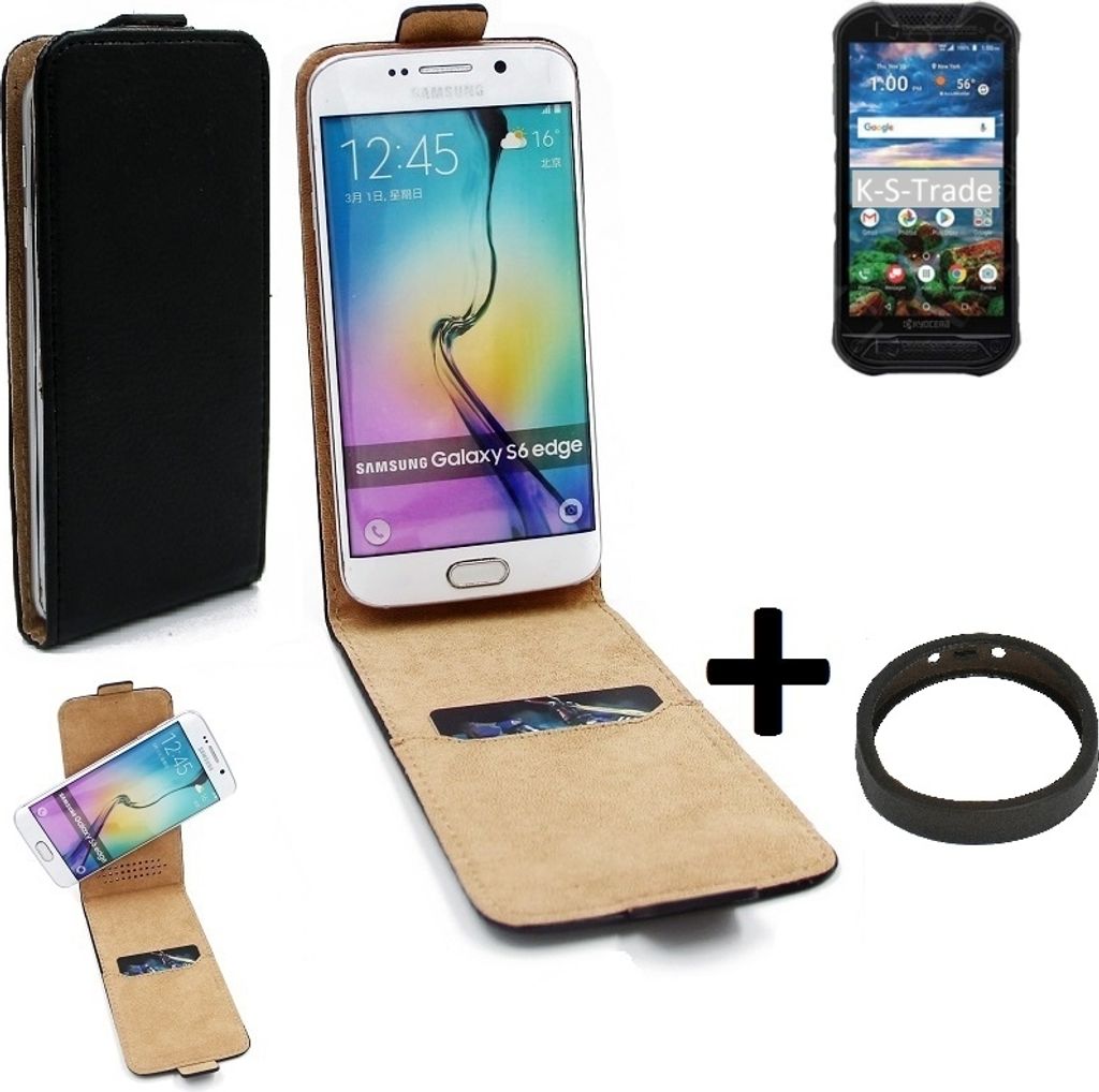 K-S-Trade TOP SET Handy-Hülle kompatibel mit Kyocera DuraForce Pro 2 360° Flipstyle Schutz-Hülle Smartphone Tasche schwarz + TPU Bumper, Case