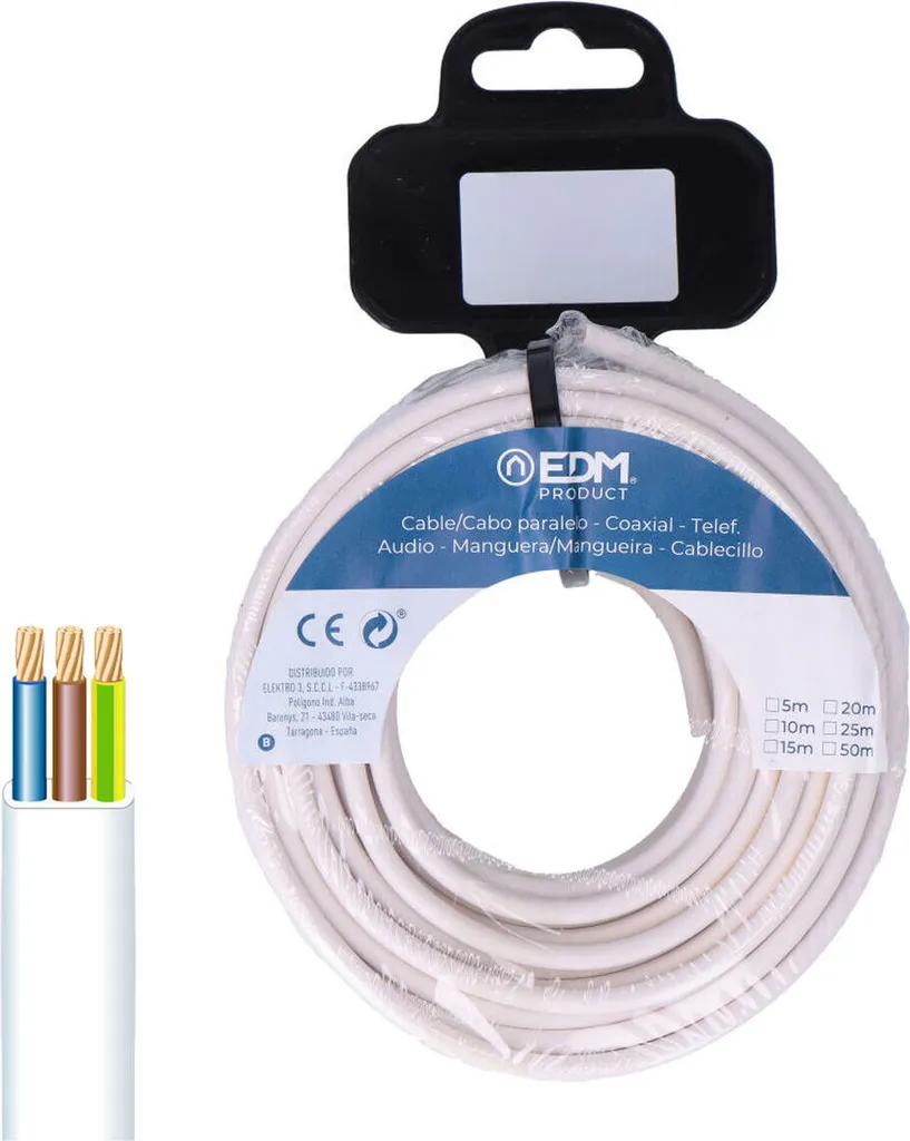 Câble Audio Plat 3x1 Blanc 25m EDM - Fini les Fils Visibles au Sol et Murs