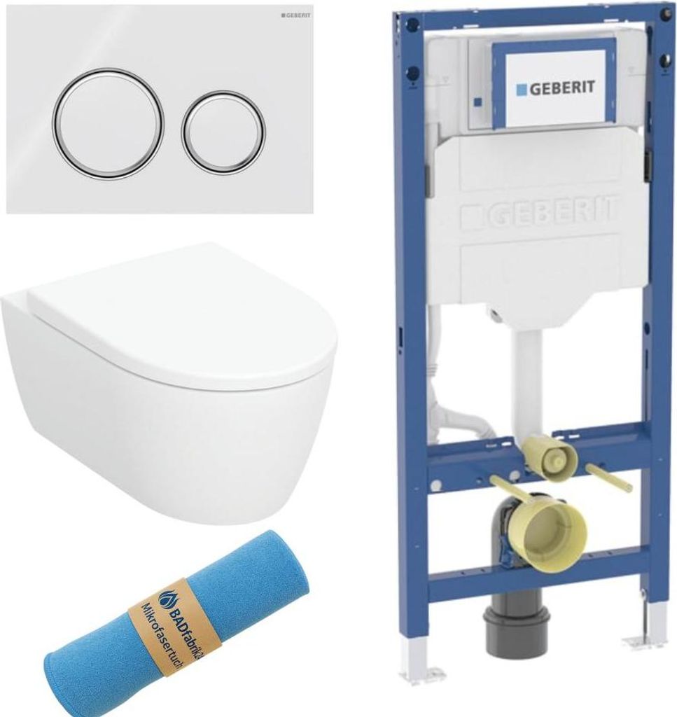 BADfabrik24 Geberit Duofix Element für Wand-WC, 112 cm, mit Sigma UP-Spülkasten 12 cm + iCon Set Wand-WC mit WC-Sitz, Rimfree Tiefspüler, geschl...