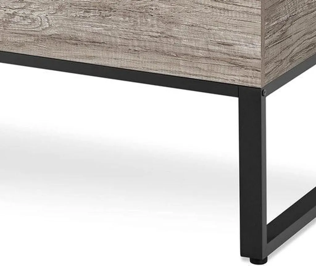 Table basse grise à plateau relevable : design robuste et rangement