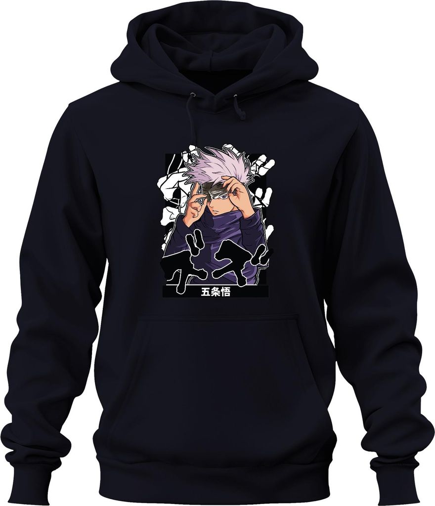 五条悟 Jujutsu Kaisen Satoru Augenbinde weißes Haar Anime Ästhetik Uni Hoodie Kapuzenpullover, Navy, M