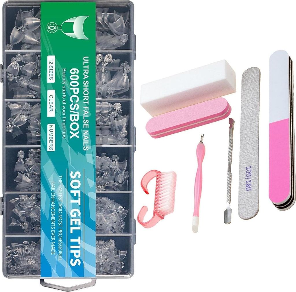 Nagel Tips Set - 600 Stück Französisch Falsche Nägel Zum Aufkleben - Weiß Design Nageltips Full Cover Fake Nails soft gel Natürliches & Angene...