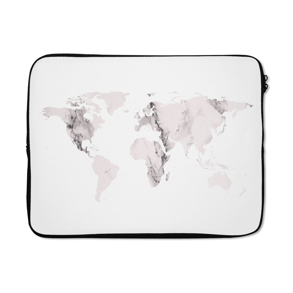 MuchoWow Laptop Hülle 17 Zoll Laptoptasche Weltkarte - Marmor - Grau - Zipper - Schutzabdeckung