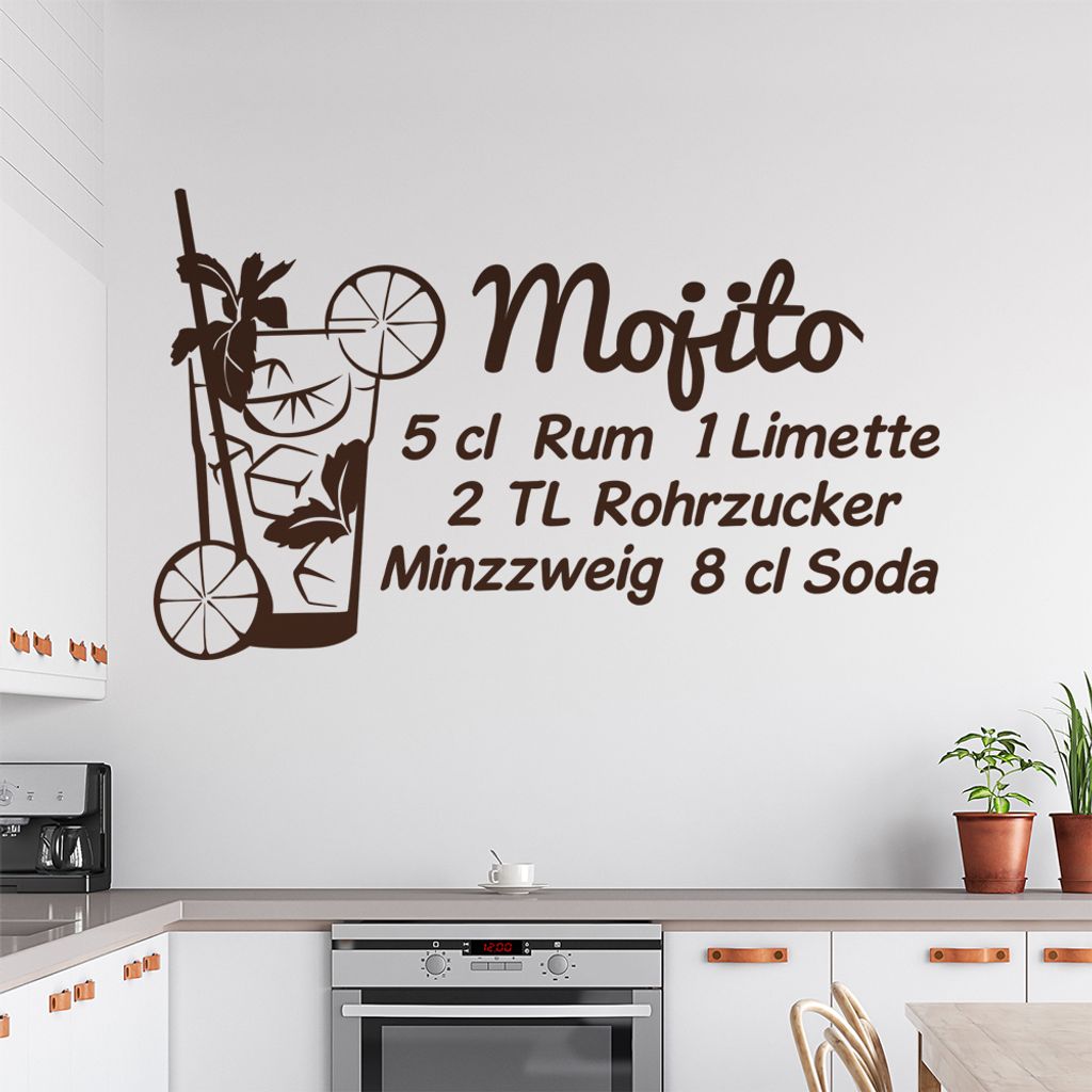 Mojito Wandtattoo Rezept Wandtattoo in 6 Größen - Wandaufkleber Wall Sticker - Dekoration, Küche, Wohnzimmer, Schlafzimmer, Badezimmer