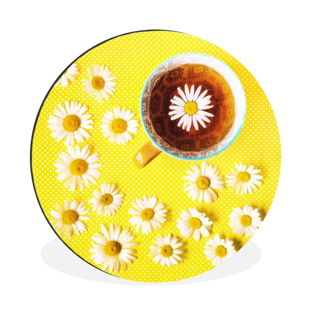 MuchoWow Aluminium Wandkreis Tasse Tee mit Kamille Ø 90 cm Wanddeko Modern Wohnzimmer - Mauerkreis - Wandbilder - Runde Bild - Bild aus Aluminiu...