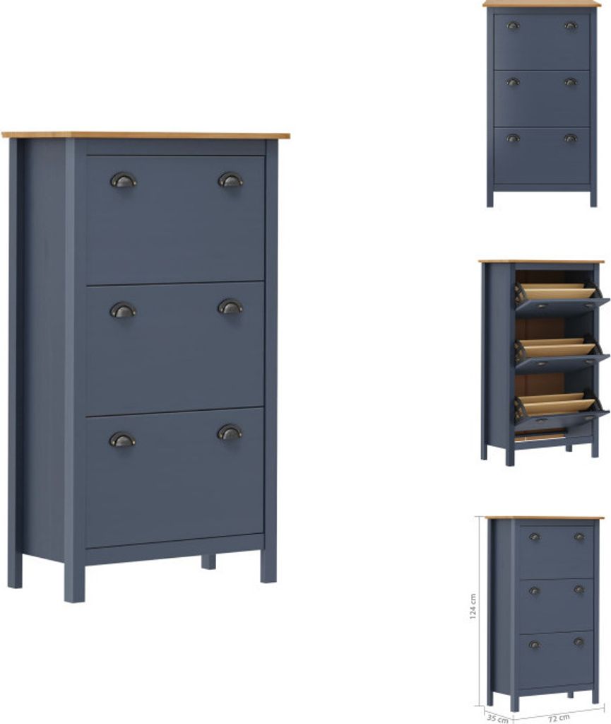 vidaXL Schuhschrank Hill Grau 72x35x124 cm Massivholz Kiefer - Schuhregale & -schränke